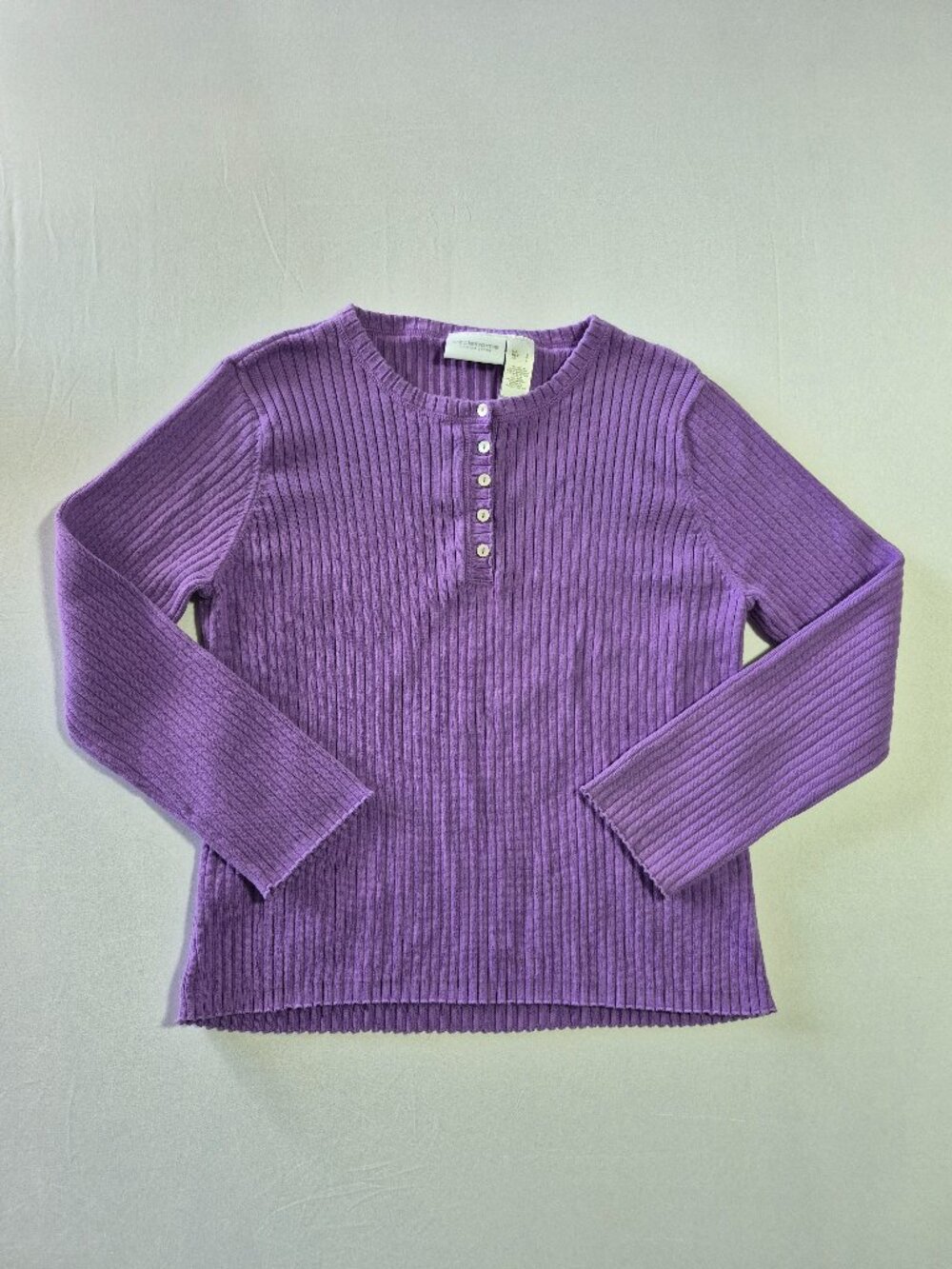 Vintage Liz Claiborne Lizwear Purple Ribbed Henley Top 100% Cotton Size L